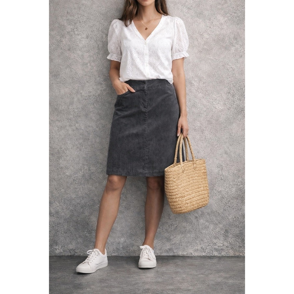 J.Crew Gray Corduroy Mini Skirt Size 6 Cotton Blend Stretch Office Chic